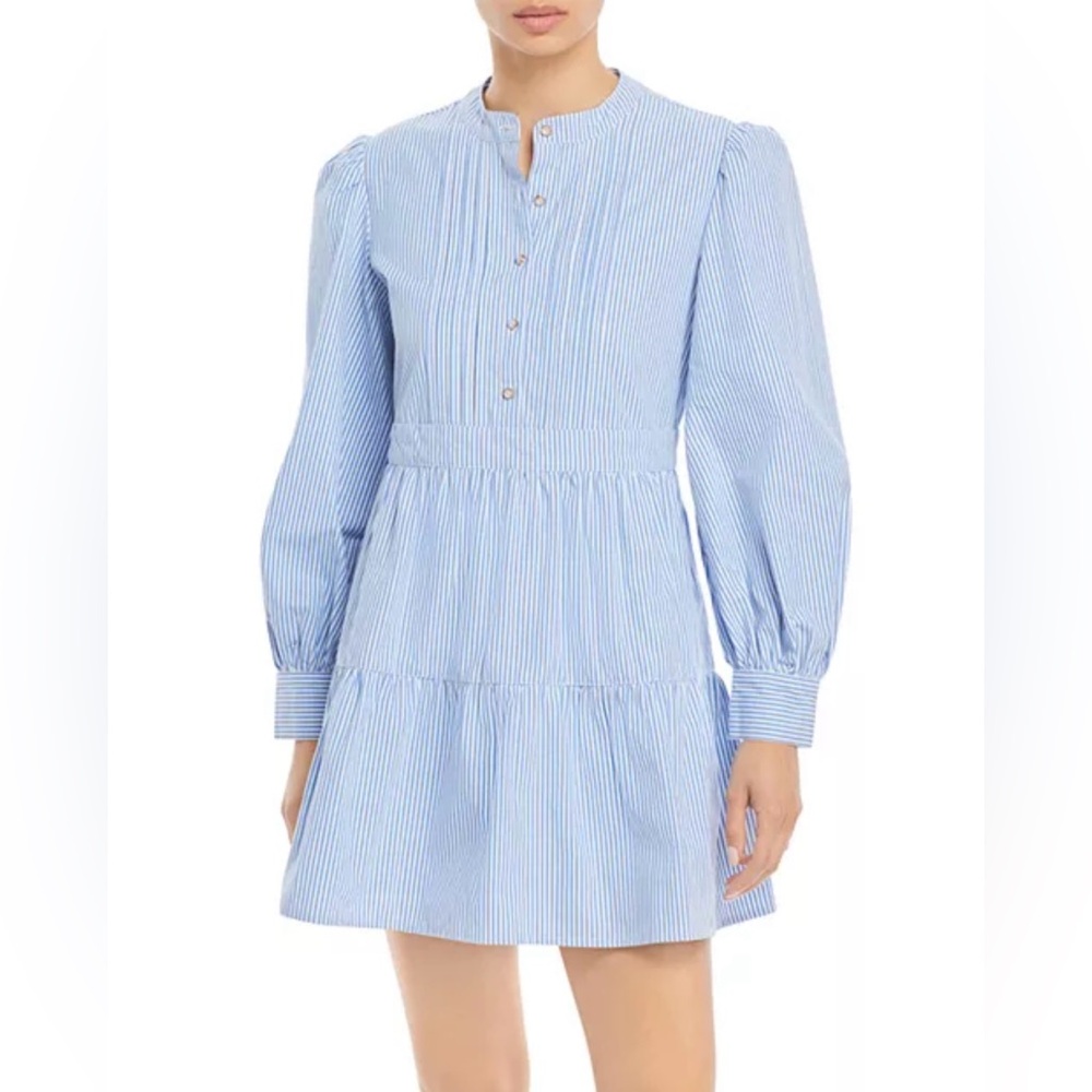 NWT! RAHI Sydney Striped Blue White Mini Shirt Dress Long Sleeves Sz Medium